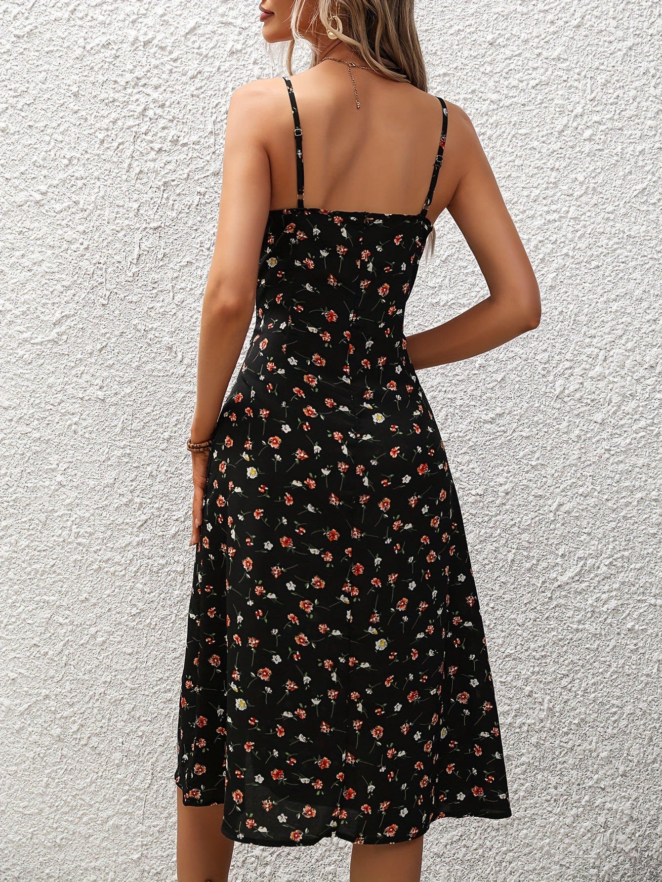 LUXE CHIC New Polka Dot Print Suspender Dress Summer Sexy Slit Long Dresses For Womens Clothing