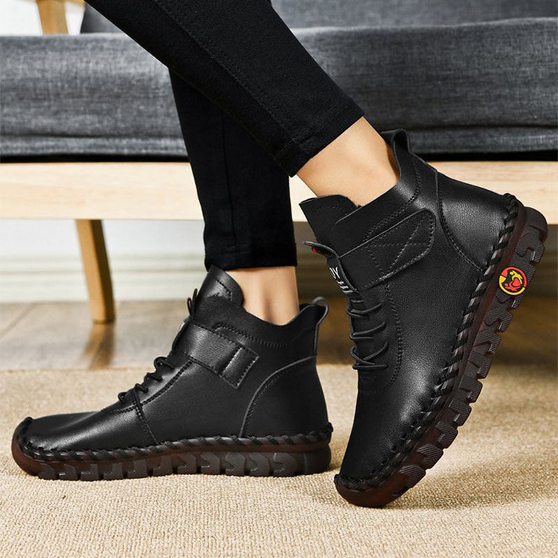 LUXE CHIC Women Snow Boots Winter Warm Lace Up Plush Ankle Boots With Sewing Thread Design New Waterproof Non-slip Platform Cozy Shoes