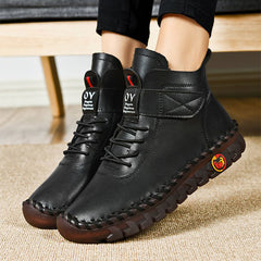 LUXE CHIC Women Snow Boots Winter Warm Lace Up Plush Ankle Boots With Sewing Thread Design New Waterproof Non-slip Platform Cozy Shoes