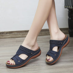 LUXE CHIC Women's Slippers Wedge Heel Round Toe Roman Shoes
