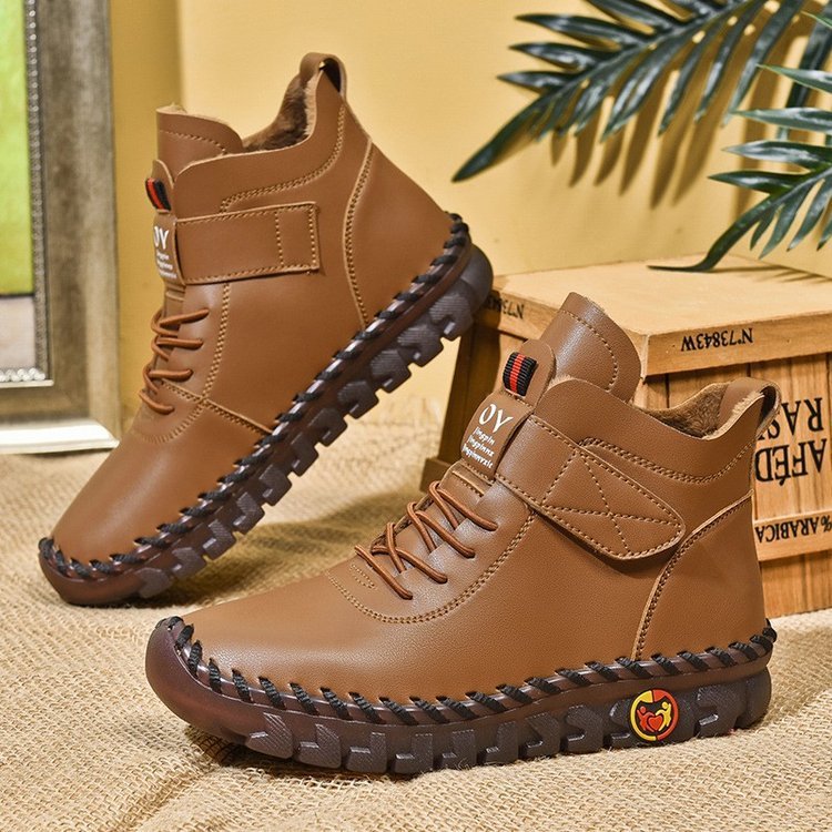 LUXE CHIC Women Snow Boots Winter Warm Lace Up Plush Ankle Boots With Sewing Thread Design New Waterproof Non-slip Platform Cozy Shoes