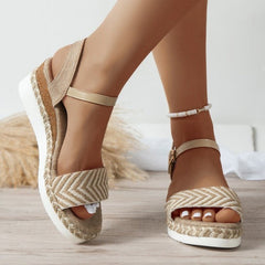 LUXE CHIC Women's Casual Sandals With Back Straps And Sloping Heels