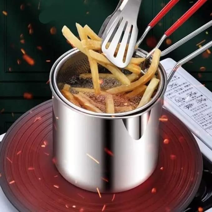 HOTLIST CART Deep Frying Pot with Strainer Basket,1200ml Stainless Steel Pan with Handle