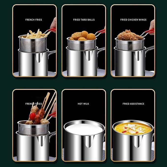 HOTLIST CART Deep Frying Pot with Strainer Basket,1200ml Stainless Steel Pan with Handle