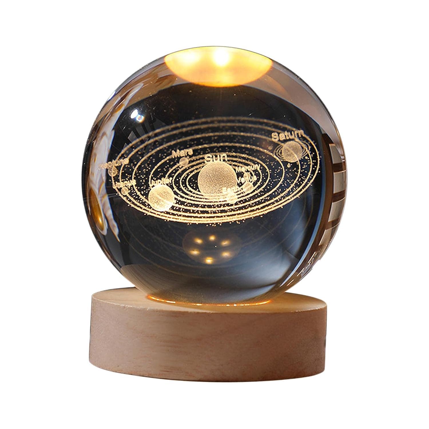 3D Galaxy Crystal Ball Night Lamp, Solar System Crystal Ball Night Light, USB Powered 2.4 Inch Wooden Base Galaxy Glass Ball Night Light Lamp