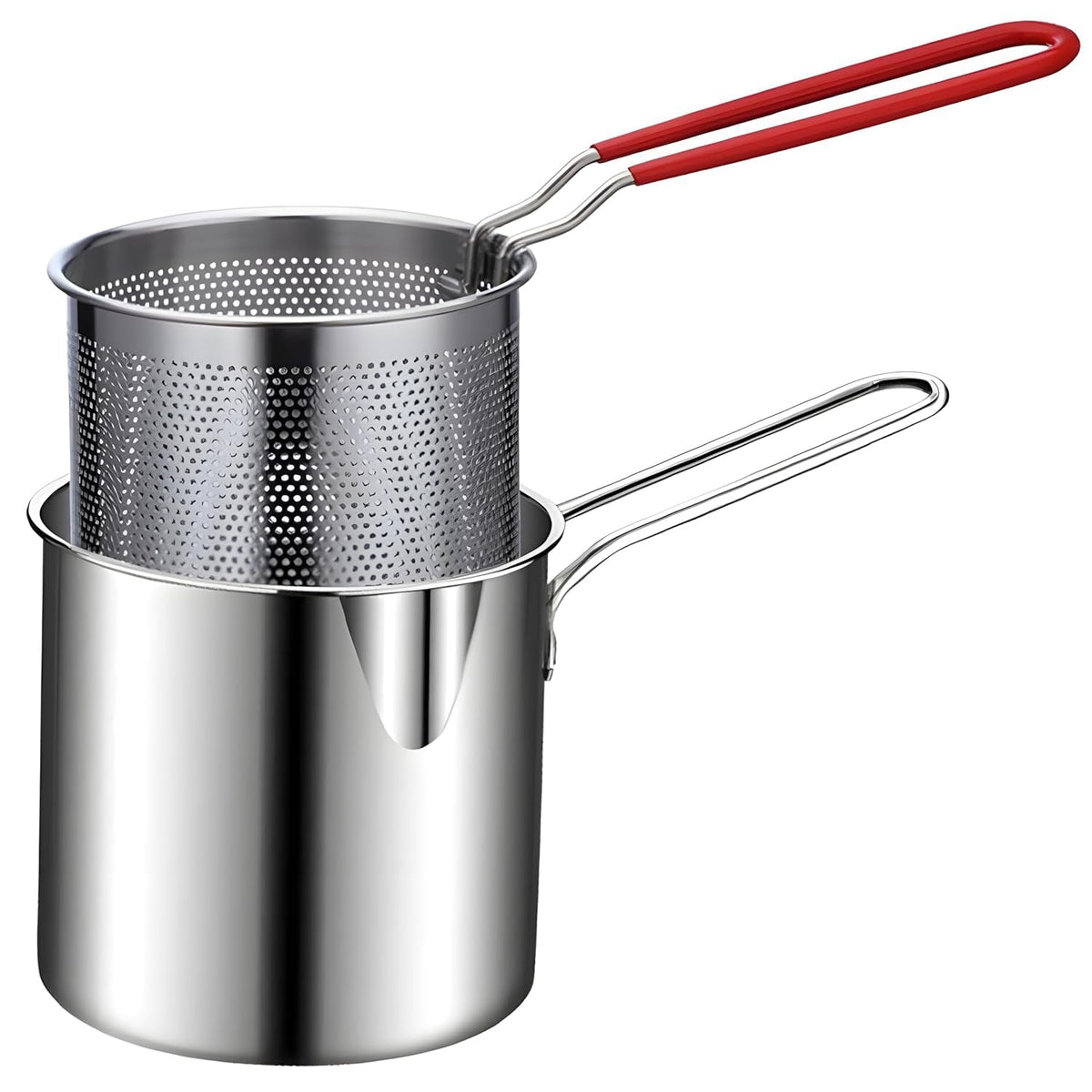 HOTLIST CART Deep Frying Pot with Strainer Basket,1200ml Stainless Steel Pan with Handle