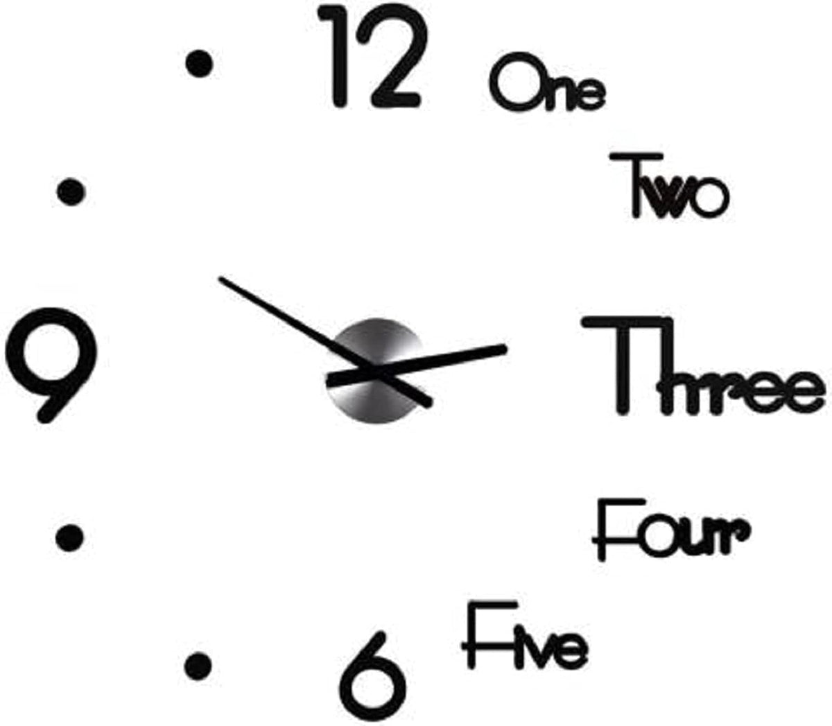 HOTLIST CART Plastic 3D DIY Frameless Designer Self Adhesive Analog Wall Clock with Big Mirror Surface Effect (70 cm X 70 cm, Black,KT-99-ONE Two-D