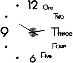 HOTLIST CART Plastic 3D DIY Frameless Designer Self Adhesive Analog Wall Clock with Big Mirror Surface Effect (70 cm X 70 cm, Black,KT-99-ONE Two-D
