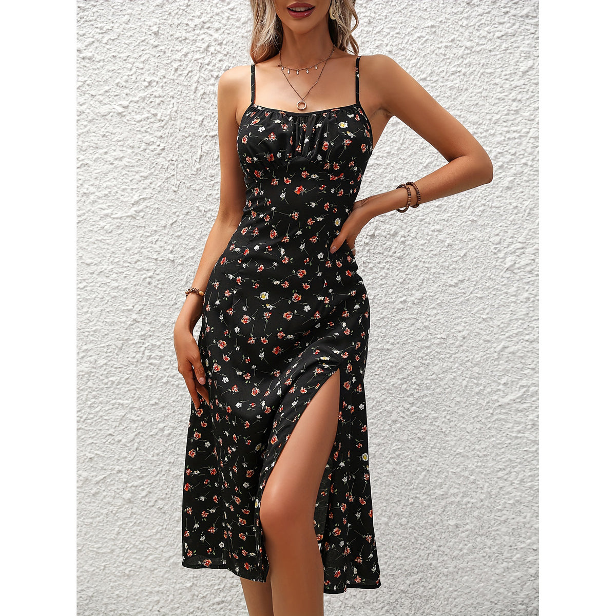 LUXE CHIC New Polka Dot Print Suspender Dress Summer Sexy Slit Long Dresses For Womens Clothing