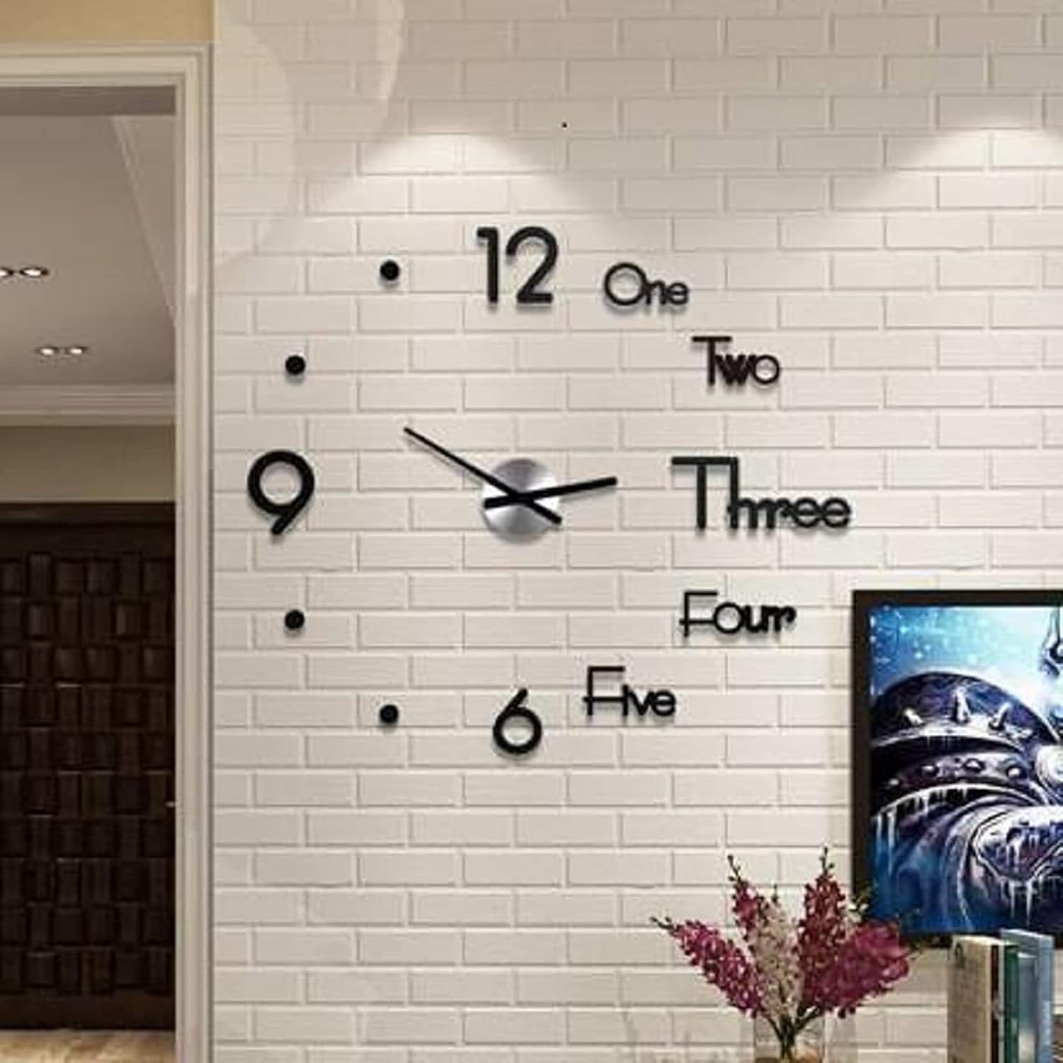 HOTLIST CART Plastic 3D DIY Frameless Designer Self Adhesive Analog Wall Clock with Big Mirror Surface Effect (70 cm X 70 cm, Black,KT-99-ONE Two-D