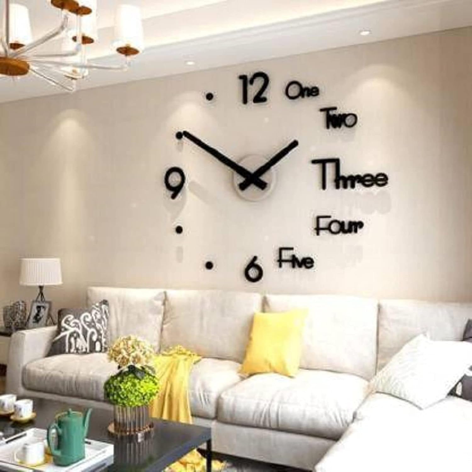 HOTLIST CART Plastic 3D DIY Frameless Designer Self Adhesive Analog Wall Clock with Big Mirror Surface Effect (70 cm X 70 cm, Black,KT-99-ONE Two-D