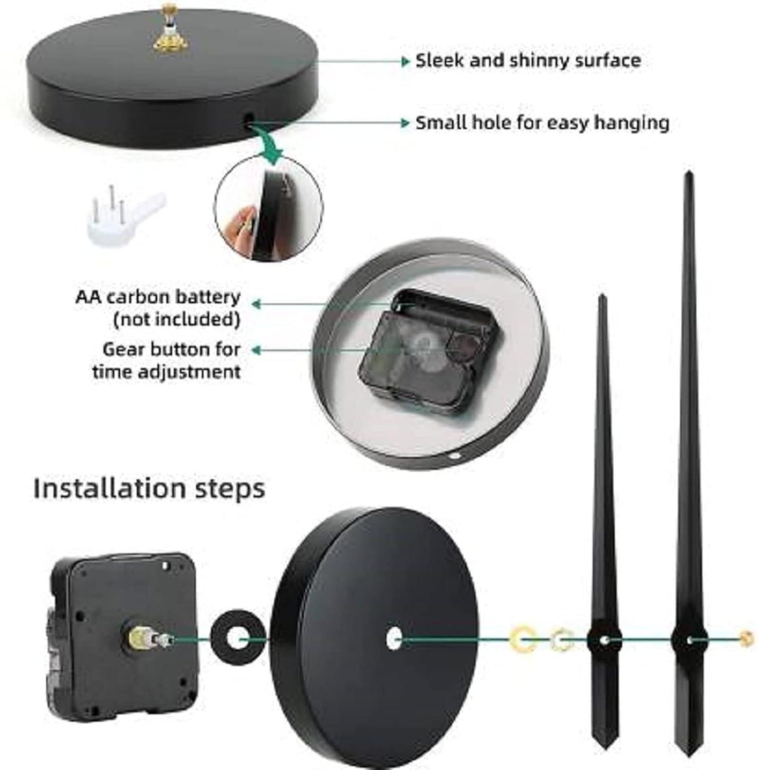 HOTLIST CART Plastic 3D DIY Frameless Designer Self Adhesive Analog Wall Clock with Big Mirror Surface Effect (70 cm X 70 cm, Black,KT-99-ONE Two-D