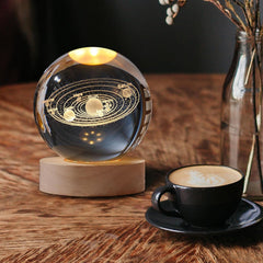 3D Galaxy Crystal Ball Night Lamp, Solar System Crystal Ball Night Light, USB Powered 2.4 Inch Wooden Base Galaxy Glass Ball Night Light Lamp