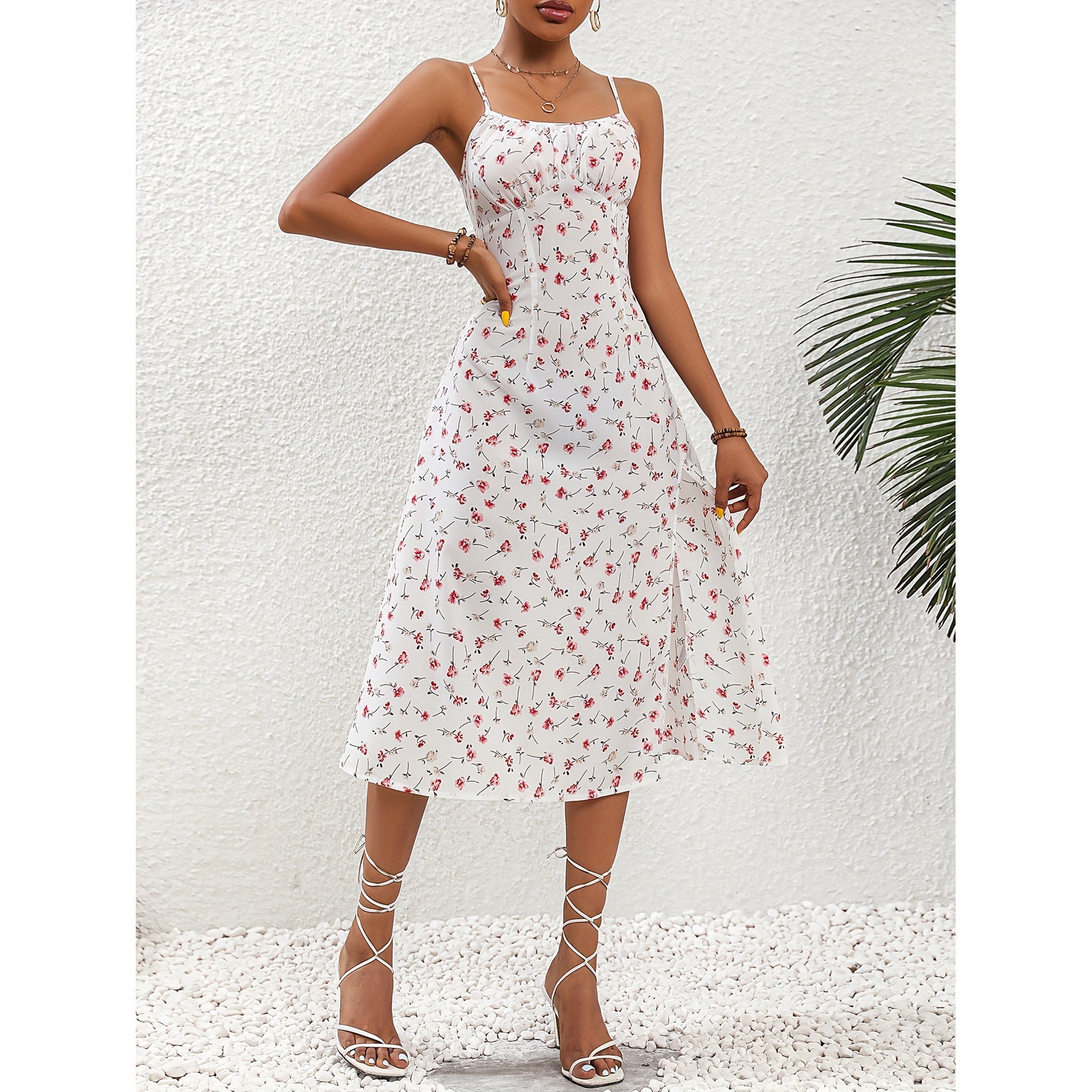 LUXE CHIC New Polka Dot Print Suspender Dress Summer Sexy Slit Long Dresses For Womens Clothing