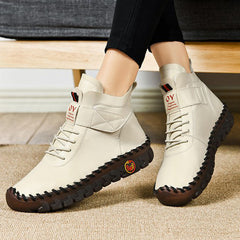 LUXE CHIC Women Snow Boots Winter Warm Lace Up Plush Ankle Boots With Sewing Thread Design New Waterproof Non-slip Platform Cozy Shoes