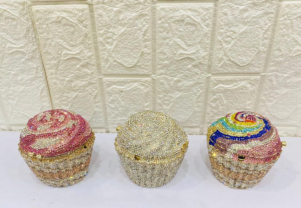 HOTLIST CART Women Mini Cupcake Clutch Evening Bags Crystal Wedding Purse Handbag Bridal Party Diamond Minaudiere Bag