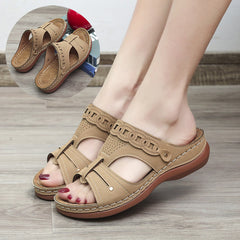 LUXE CHIC Women's Slippers Wedge Heel Round Toe Roman Shoes