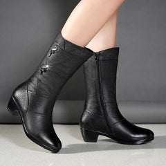 LUXE CHIC Women's Fashion Velvet Padded Warm Round Head Upper-wrapping Boots
