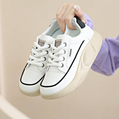 LUXE CHIC White Shoes Women's Leather Student Board Breathable Casual Shoes