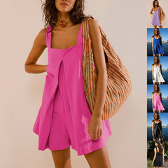 LUXE CHIC Solid Color Loose Square Collar Jumpsuit Summer Fashion Shorts Sweet Suspender Skirt Pants For Womens Clothing