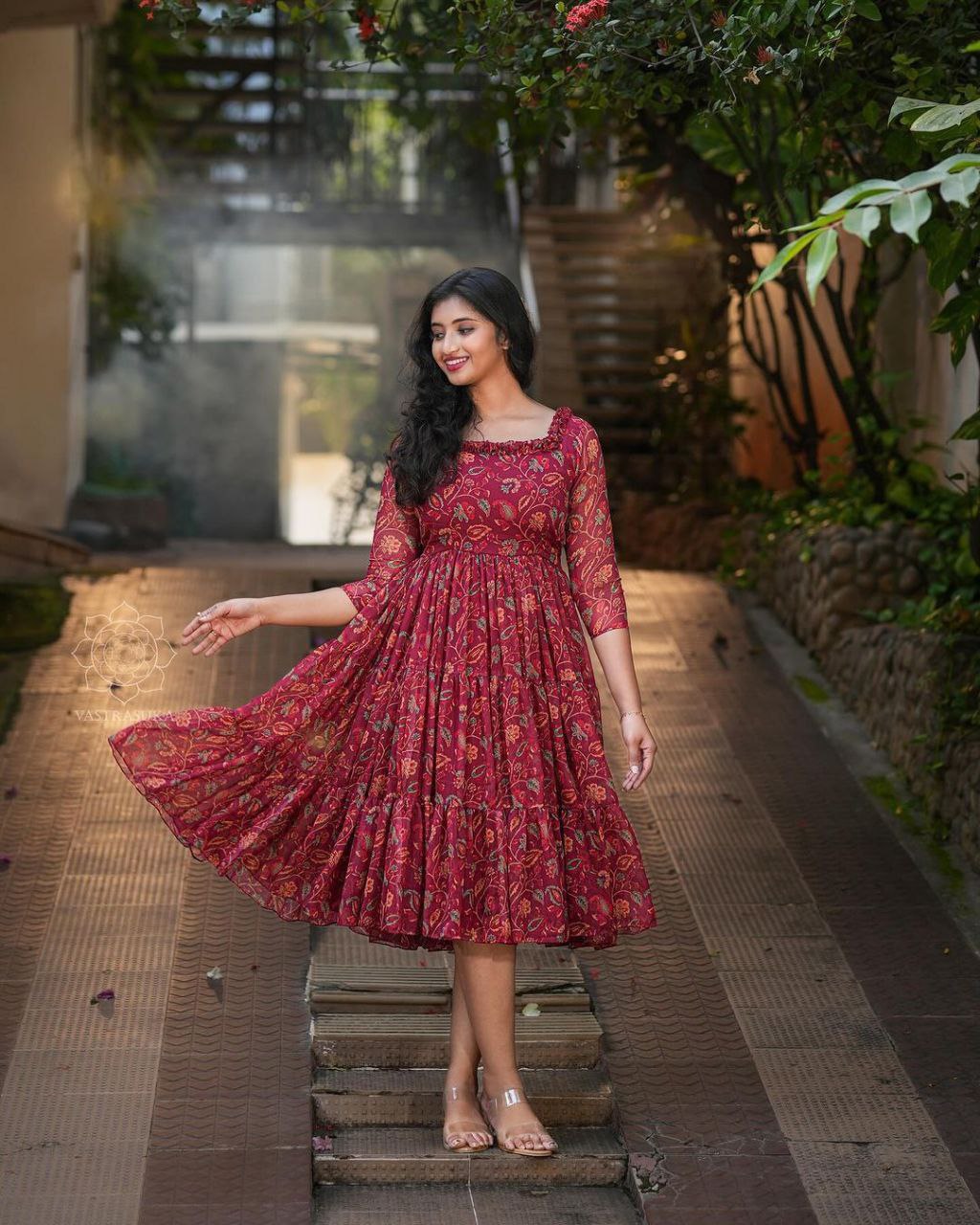 LUXE CHIC maroon kalamkari short dress