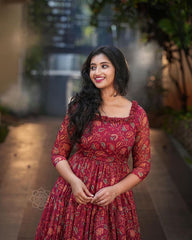 LUXE CHIC maroon kalamkari short dress