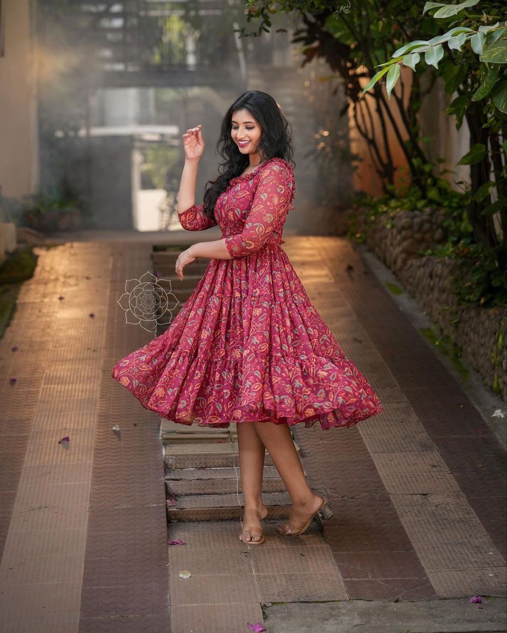 LUXE CHIC maroon kalamkari short dress