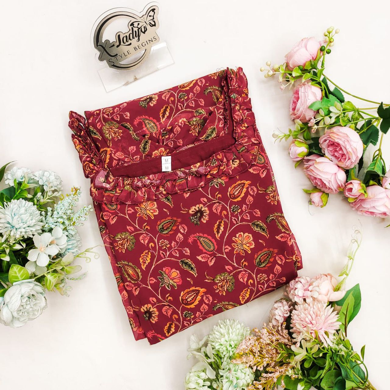 LUXE CHIC maroon kalamkari short dress